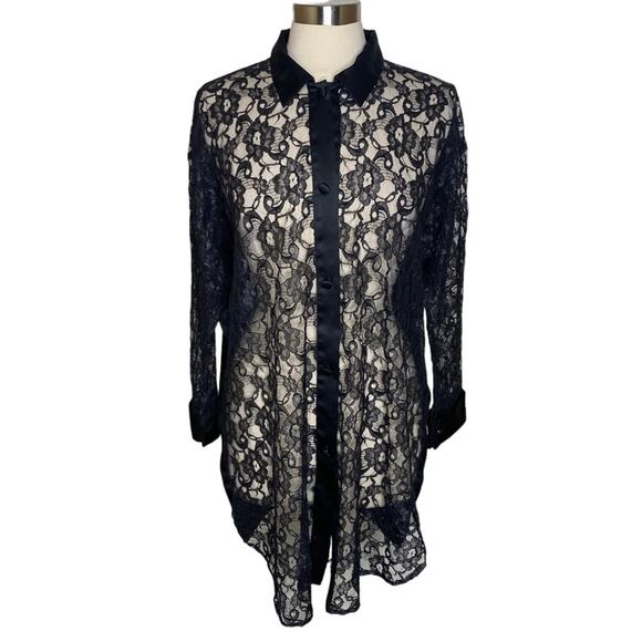 Vintage Victoria's Secret Gold Label Lace Button Up Shirt Dress Women's Small - Picture 1 of 10